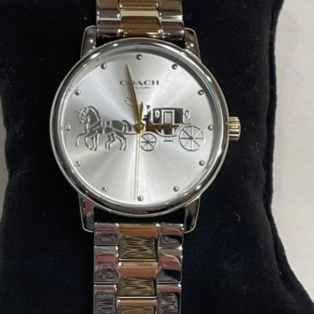 COACH SOLD! Coach Grand Women's Two Tone Horse & Buggy Design Watch 36mm - Picture 4 of 7